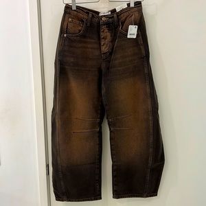 Free people lucky you mid-rise barrel jeans 26 dark brown